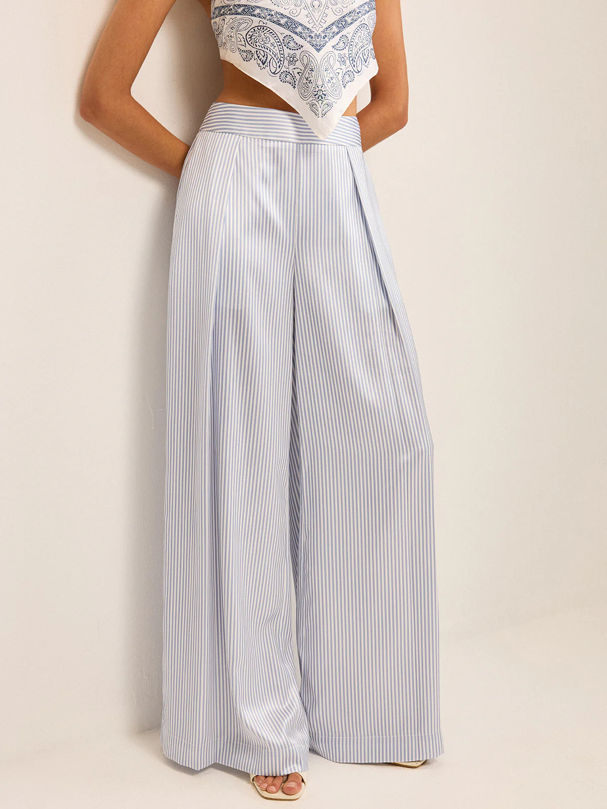 Mid-Waisted Striped Wide-Leg Pants | Commense