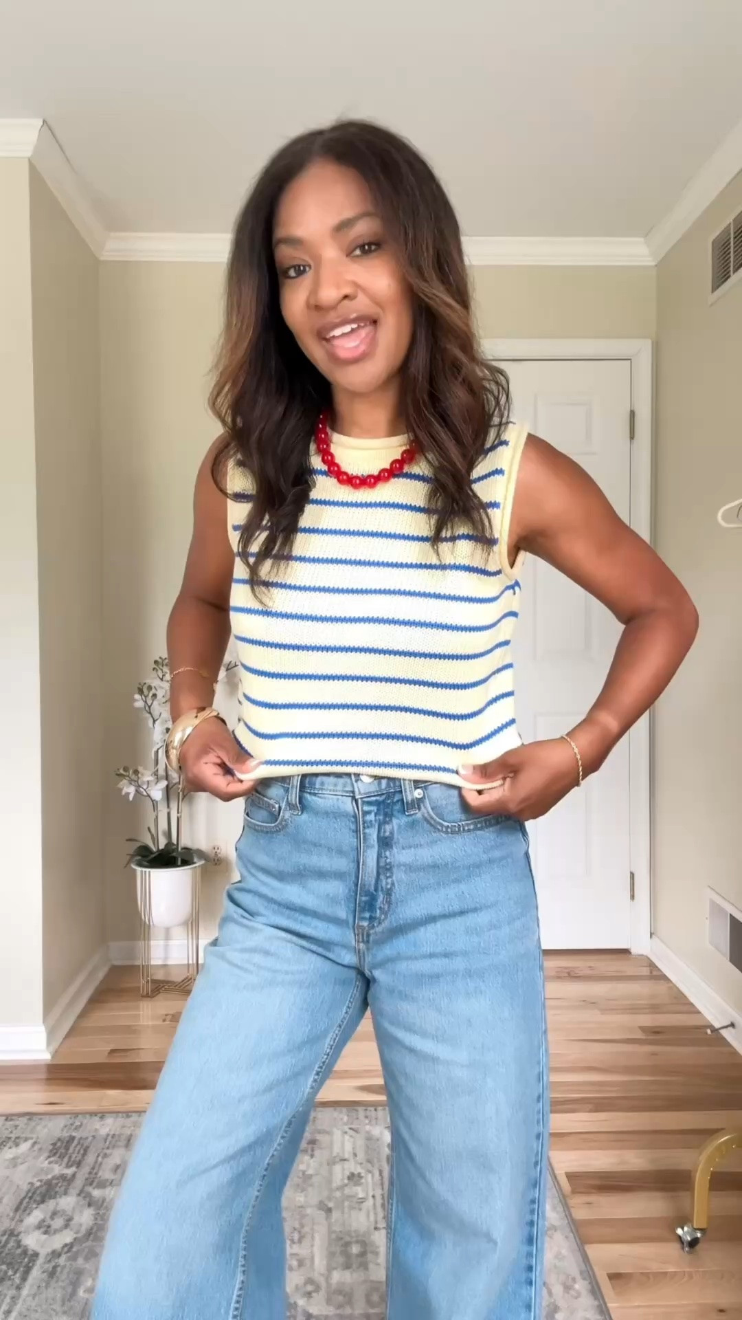 Wearing a small and the top and a size 4 in the jeans. ￼

#LTKgrwm #LTKootd #LTKOver40