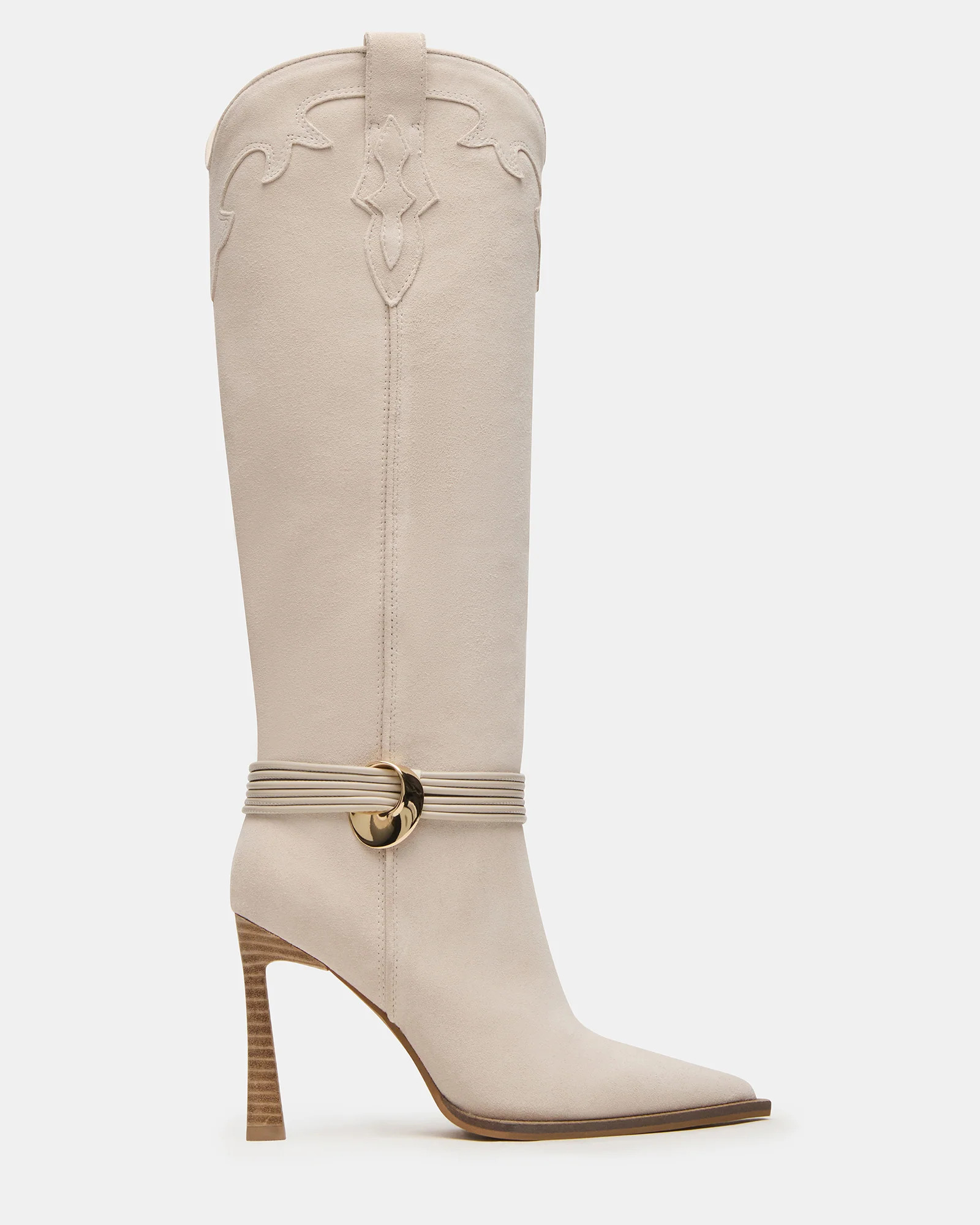 KYNDALL Bone Suede Pointed-Toe Stiletto Heeled Knee-High Women's Boot | Steve Madden (US)