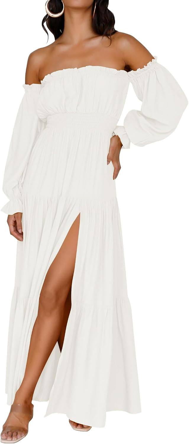 ZESICA Womens Fall Long Sleeve Boho Off Shoulder Maxi Dresses | Amazon (US)