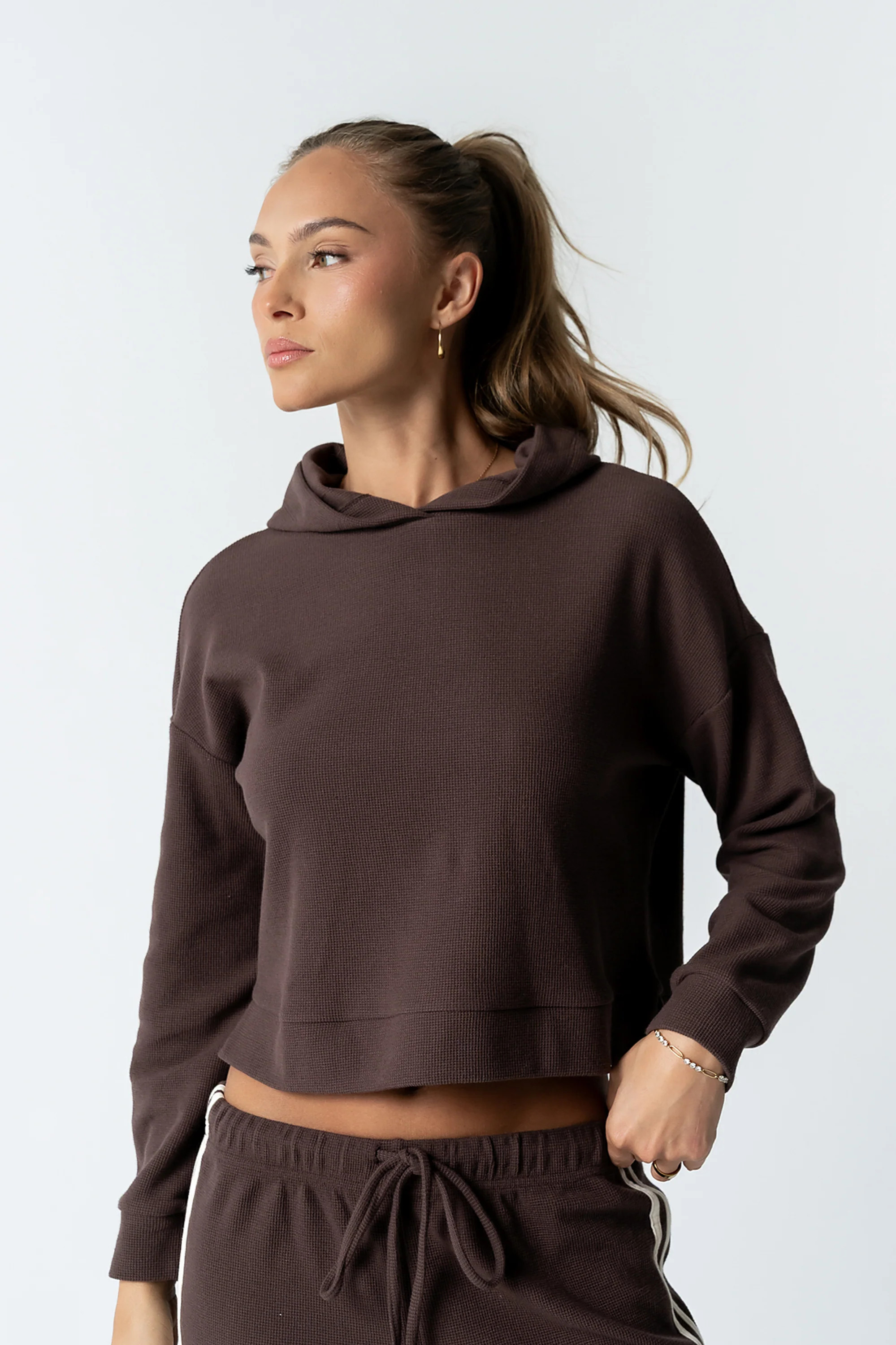 Kourtney Waffle Knit Hoodie in Brown | Böhme US