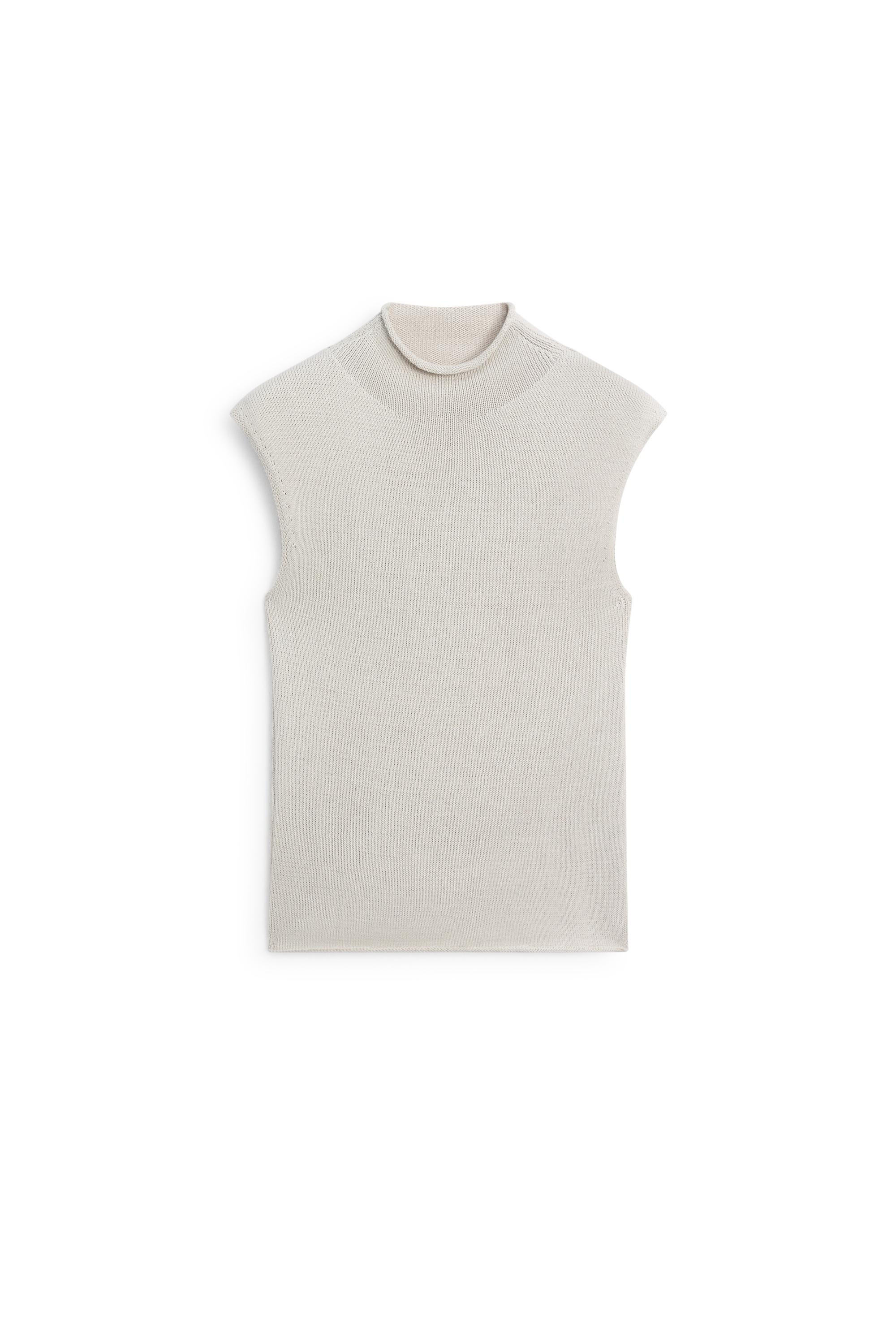Cotton blend high neck knit top - STONE | Massimo Dutti UK