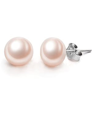 EVER FAITH 925 Sterling Silver AAA Pink Freshwater Cultured Pearl Button Stud Earrings | Amazon (US)