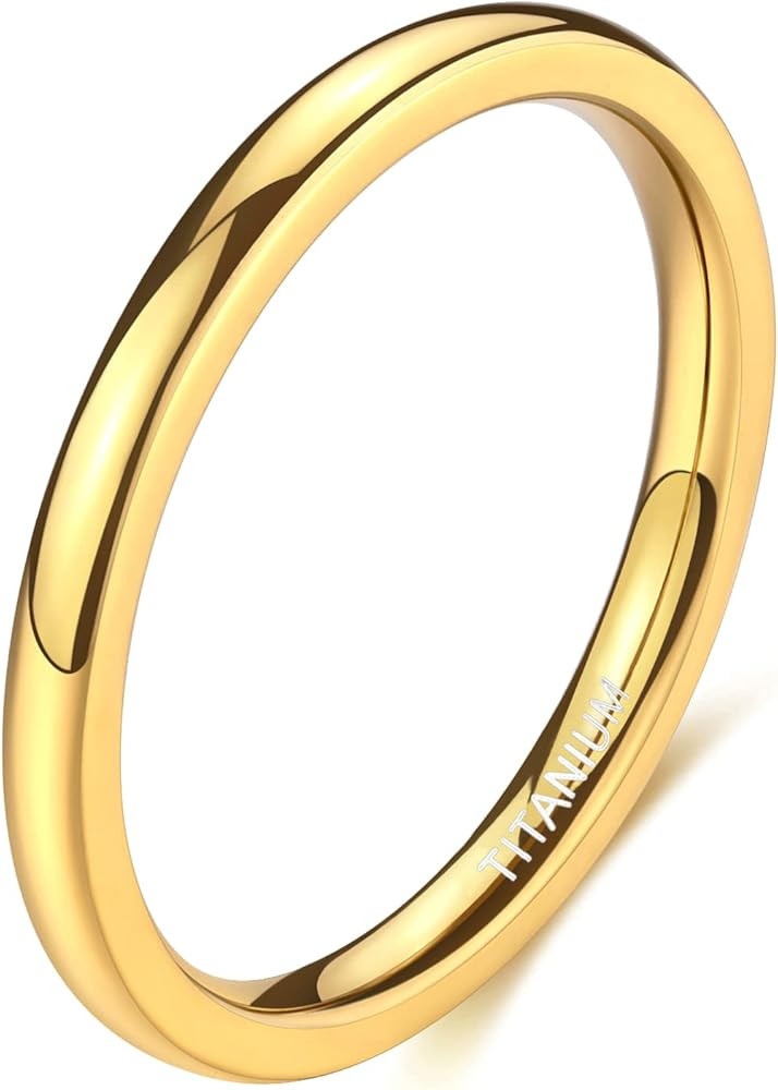 TIGRADE 2mm 4mm 6mm Gold Titanium Ring Plain Dome High Polished Wedding Band Comfort Fit Size 3-1... | Amazon (US)