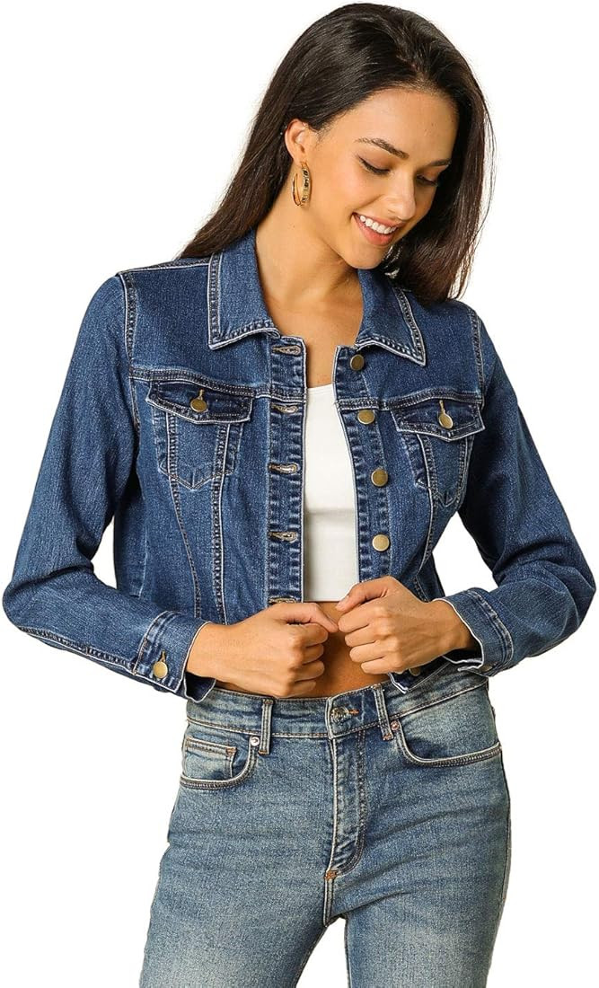 Women's Casual Cropped Button Down Long Sleeves Basic Jean Denim Jacket | Amazon (US)