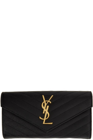 Saint Laurent - Black Monogram Grain De Poudre Large Wallet | SSENSE