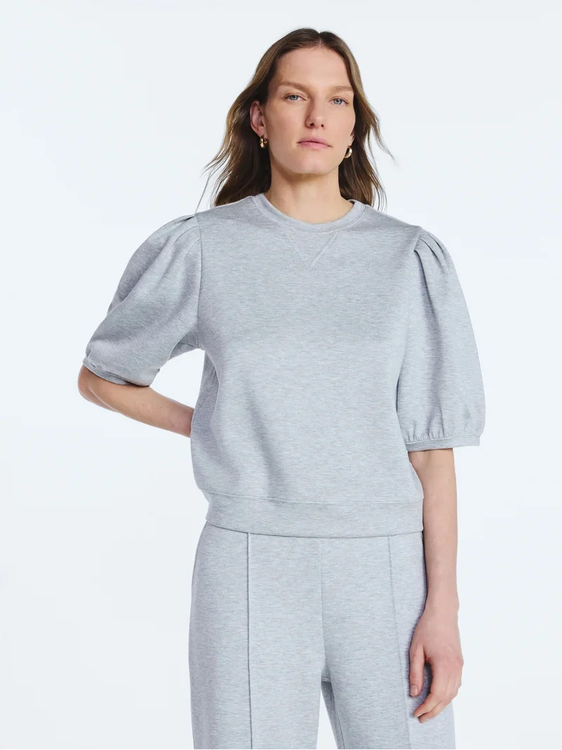 Scoop Women's and Women's Plus New Scubaknit Pleated Sleeve Top, Sizes XS-4X | Walmart (US)