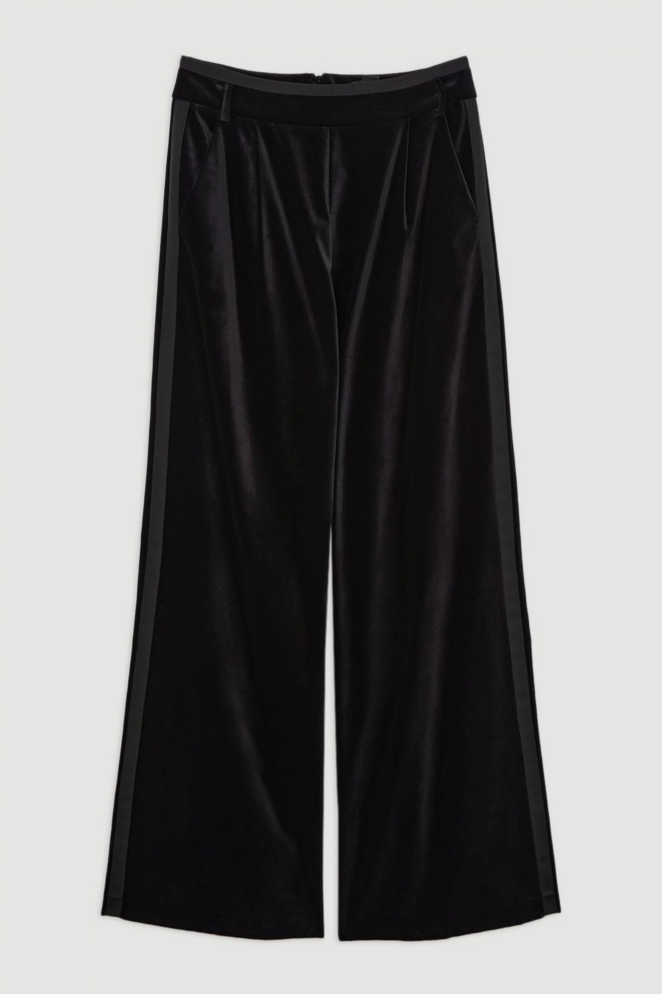Velvet Grosgrain Wide Leg Trousers | Karen Millen | Karen Millen UK + IE + DE + NL