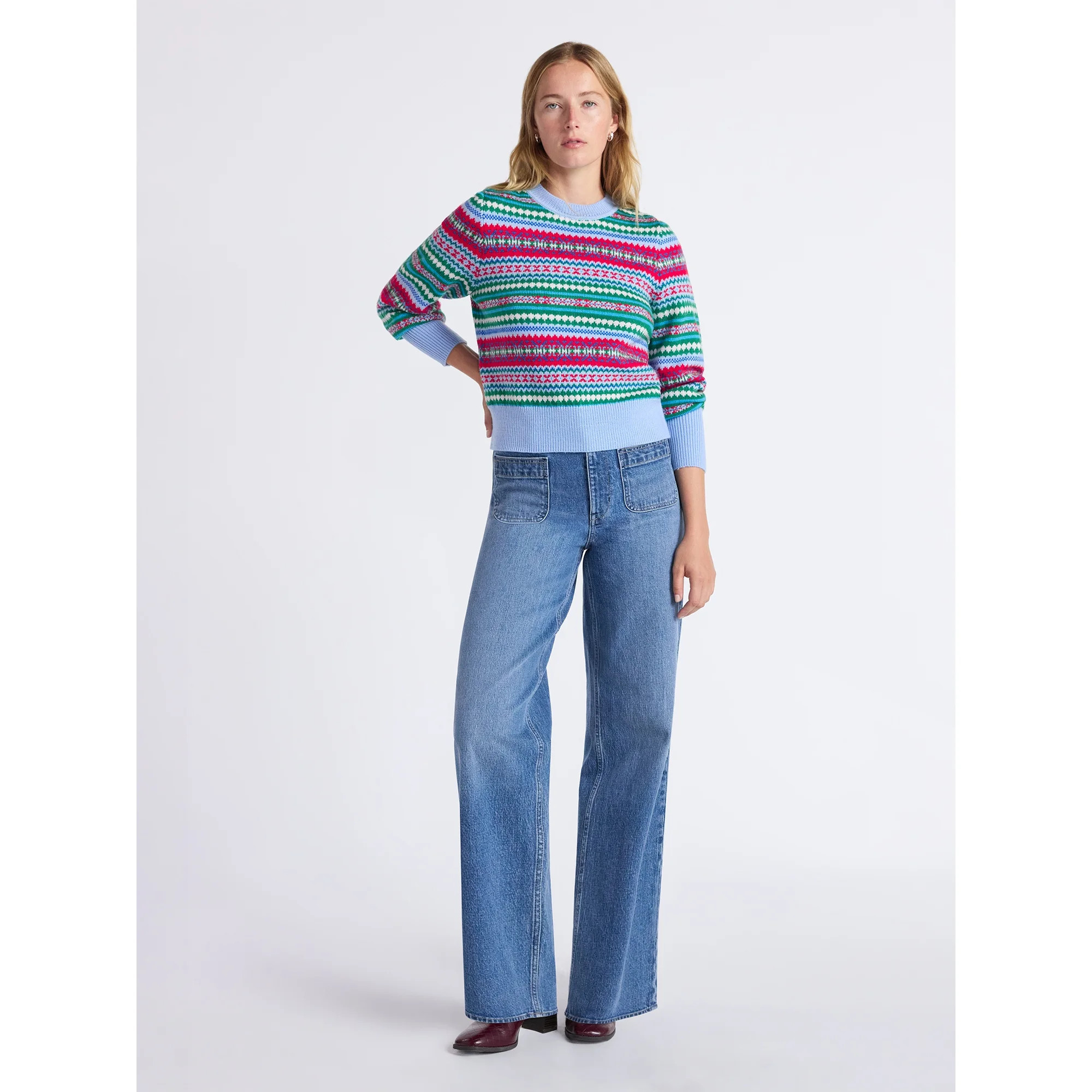 Free Assembly Women's and Women’s Plus Fair Isle Pullover Sweater with Tall Cuffs, Midweight, S... | Walmart (US)