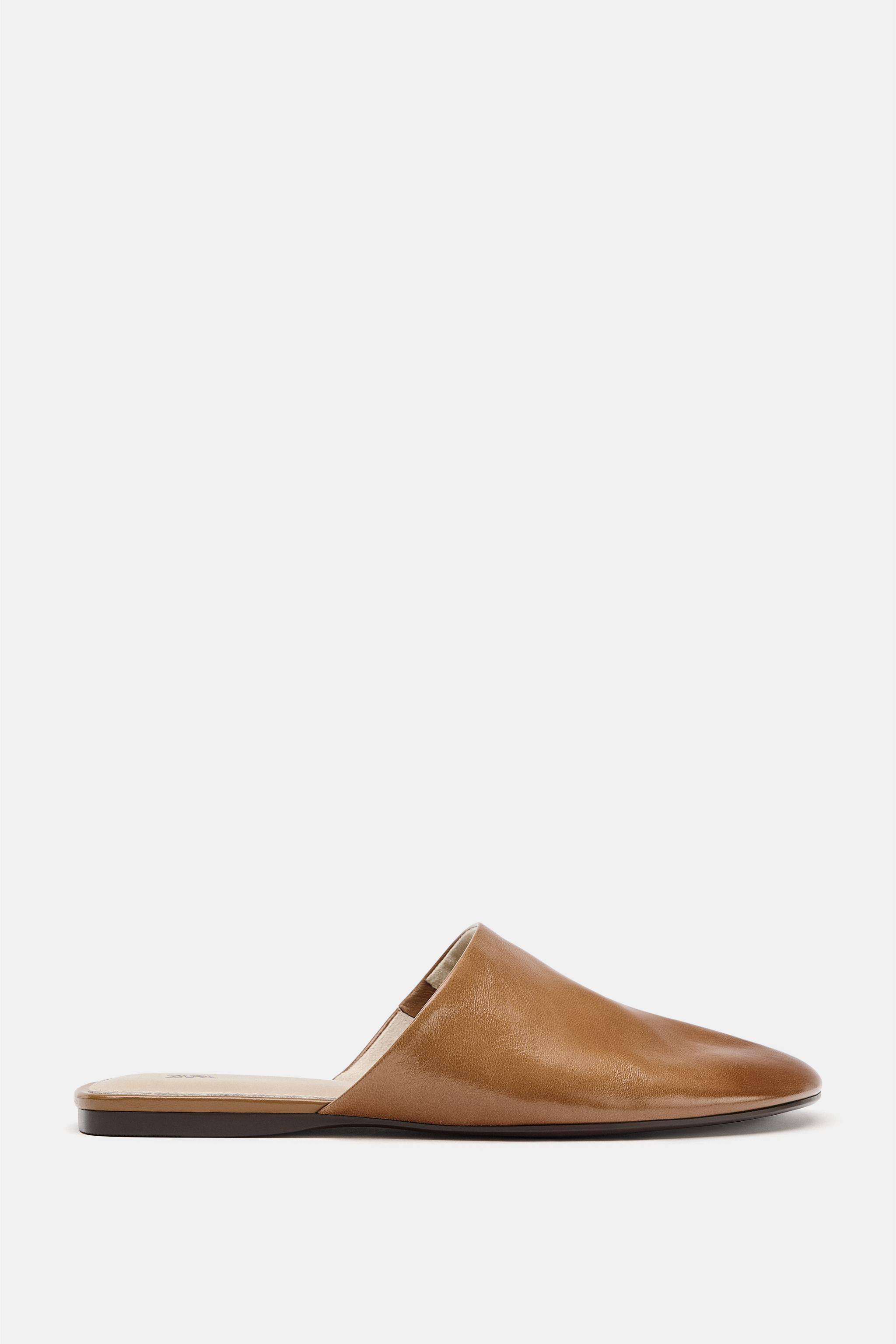 Flat leather slingback shoes. Mule style. Rounded toe finish.Sole height: 0.4 inches (1 cm) | Zara US