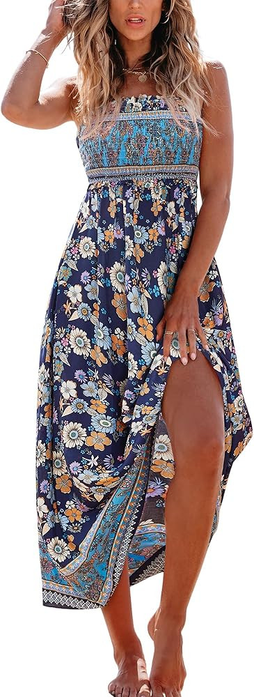 CUPSHE Women's Maxi Dress Ditsy Floral Smocked Summer Sundress Sleeveless Ruffled Spaghetti Strap... | Amazon (US)