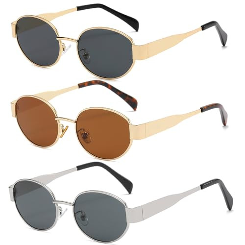 Breaksun Retro Oval Sunglasses for Women Men Fashion Luxury Metal Sun Glasses 90s Vintage Designer style (Gold/Grey+Gold/Brown+Silver/Grey) | Amazon (US)