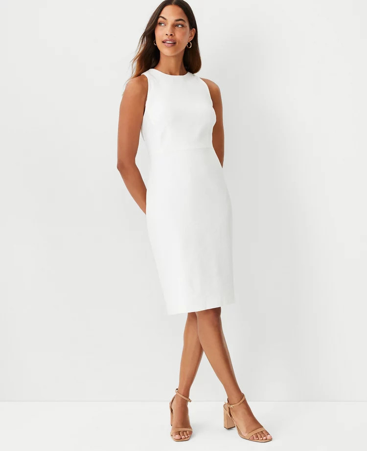 The Petite Halter Sheath Dress in Herringbone Linen Blend | Ann Taylor (US)