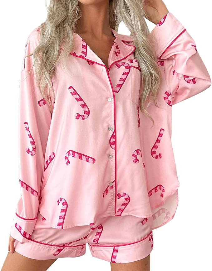 Women Christmas Pajamas Set Cute Printed Pjs Long Sleeve Shirt Shorts Holiday Lounge 2 Piece Slee... | Amazon (US)