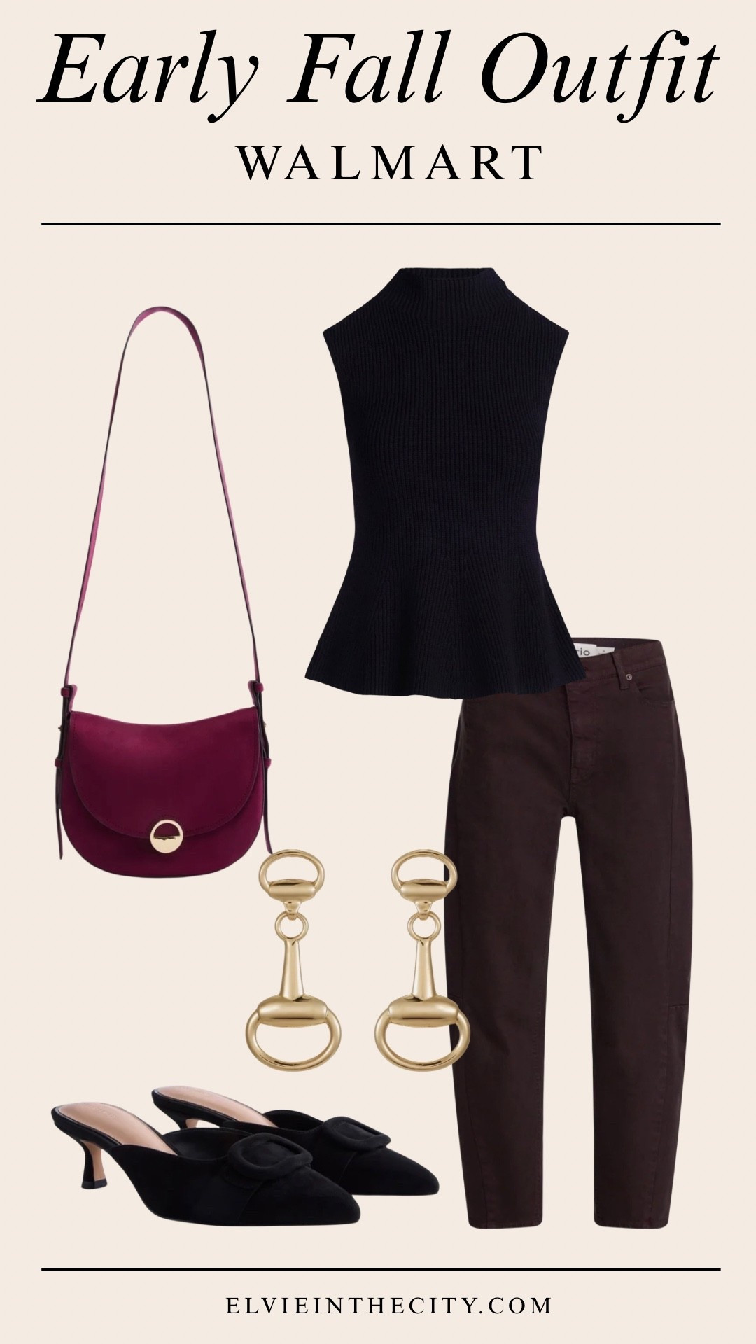 This early fall outfit includes a Black mock sweater tank, Brown high rise barrel jeans, Black heeled mules, Gold Horsebit drop earrings, and a Wine crossbody bag.


Walmart finds, fall outfit, over 50 style, midlife fashion, petite fashion,midlife women, affordable fashion, fashion over40

#LTKSeasonal #LTKOver40 #LTKPetite
