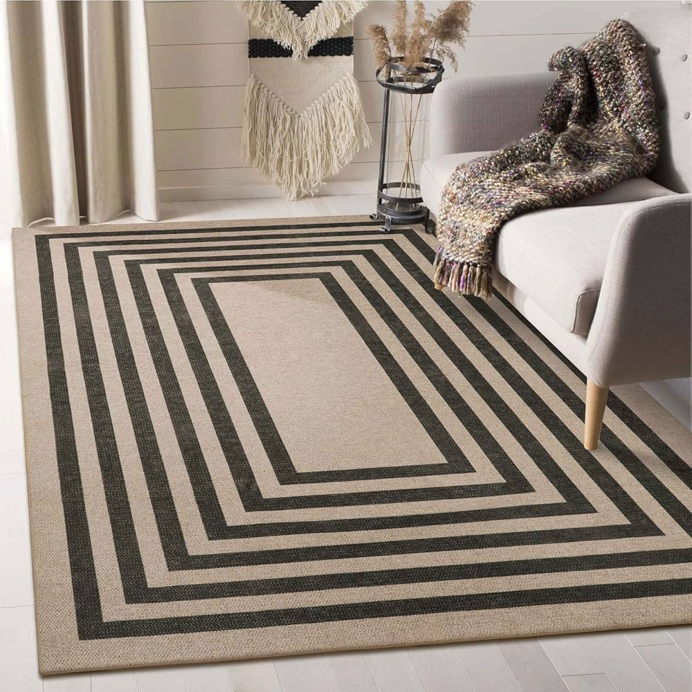 Lahome Modern Geometric Easy Jute Rug, Black 5x7 Area Rugs for Living Room Washable Kitchen Mat, ... | Amazon (US)