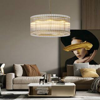 8-Light Brass Luxury Round Chandelier with 2-Tier Water Ripple Crystal Glass Shades for Dining Room Foyer Entryway | The Home Depot
