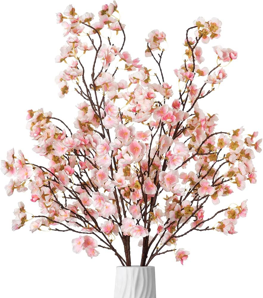 Ammyoo 4 Pcs Artificial Cherry Blossom Flower Branches, Bulk Silk Faux Flowers Real Touch Bouquet... | Amazon (US)
