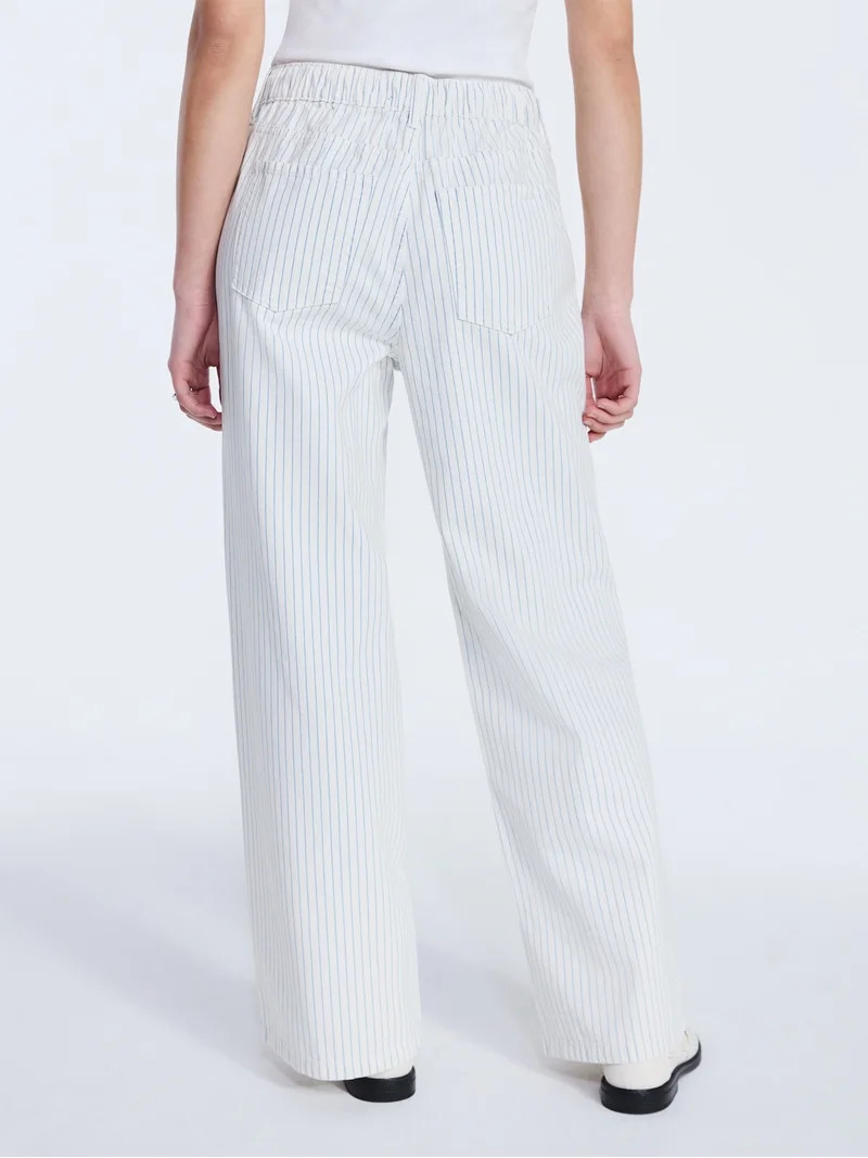 Free Assembly Women's and Women's Plus Striped Wide Leg Relaxed Jeans with Elastic Waist, Sizes X... | Walmart (US)