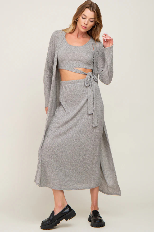 Olive Heather 3-Piece Skirt and Cardigan Set | PinkBlush Maternity