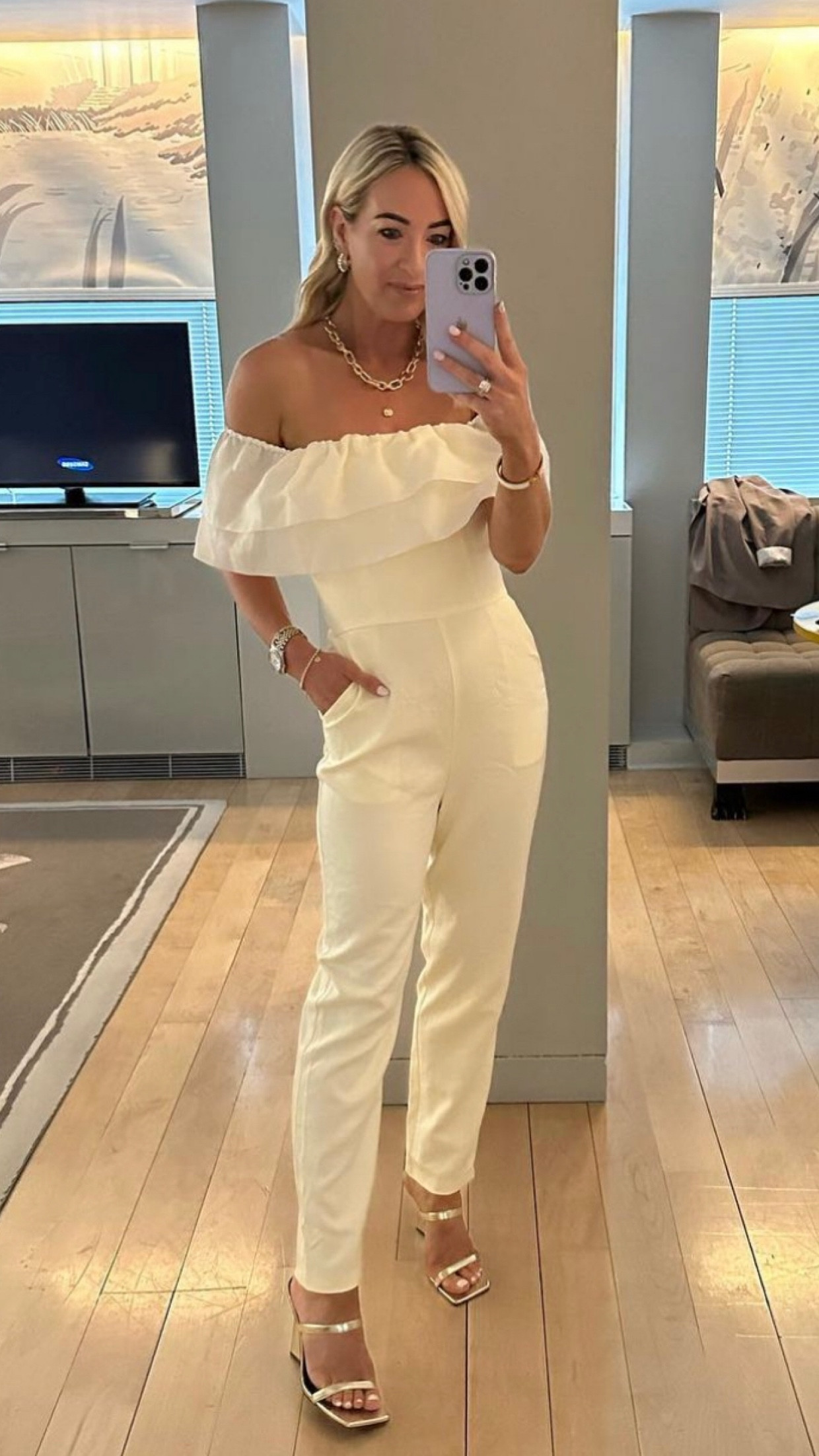 Ruffle Organza Jumpsuit, Chi Chi London, Very, John Lewis, Gold Strappy Heeled Mules, River Island, Heeled Sandals, ASOS