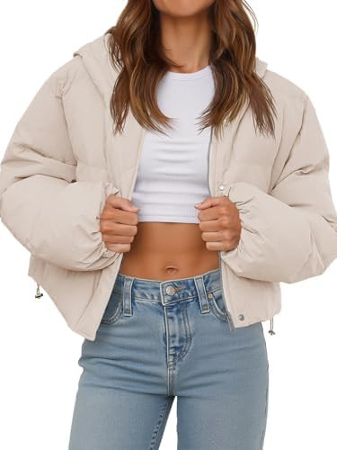 Tankaneo Women's Cropped Puffer Jacket Casual Winter Hoodie Baggy Short Down Coats with Pockets | Amazon (US)