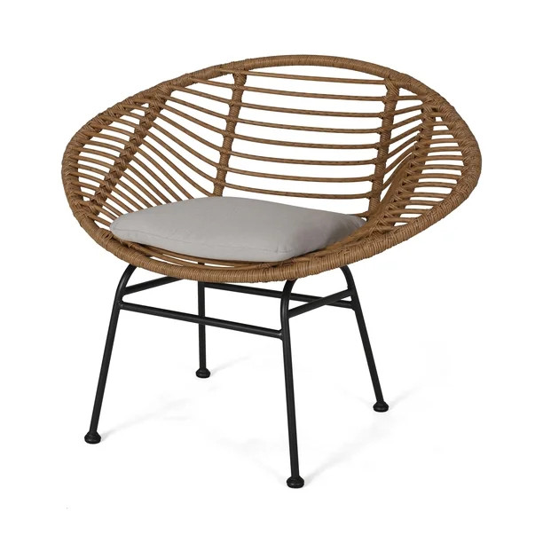 Noble House Anton Outdoor Woven Wicker Chairs with Cushions, Set of 2, Light Brown, Beige Finish | Walmart (US)