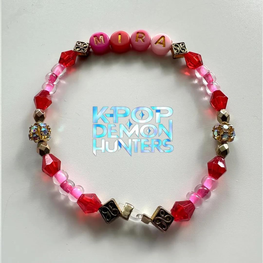 KPOP Demon Hunters - Mira Beaded Bracelet - Pink, Red, & Gold - Etsy | Etsy (US)