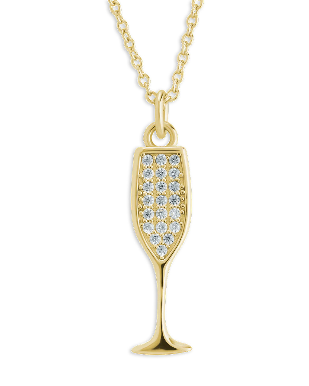 Pave CZ Champange Flute Pendant | Sterling Forever