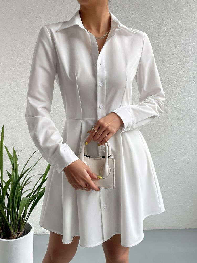 SHEIN Unity Solid Button Front Shirt Dress | SHEIN