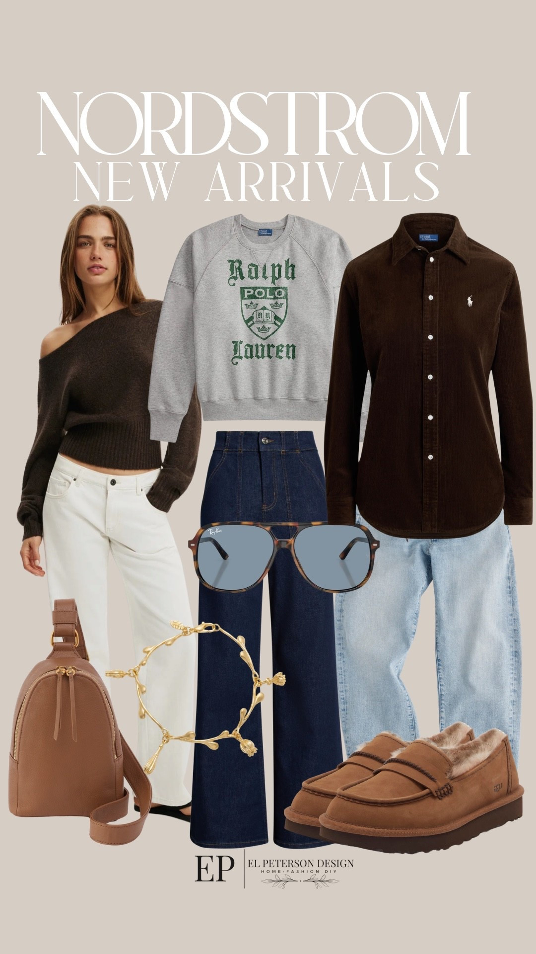 Nordstrom new arrivals
Sweater
Jeans
Top
Loafers 
Sunglasses
Sling bag
Bracelet