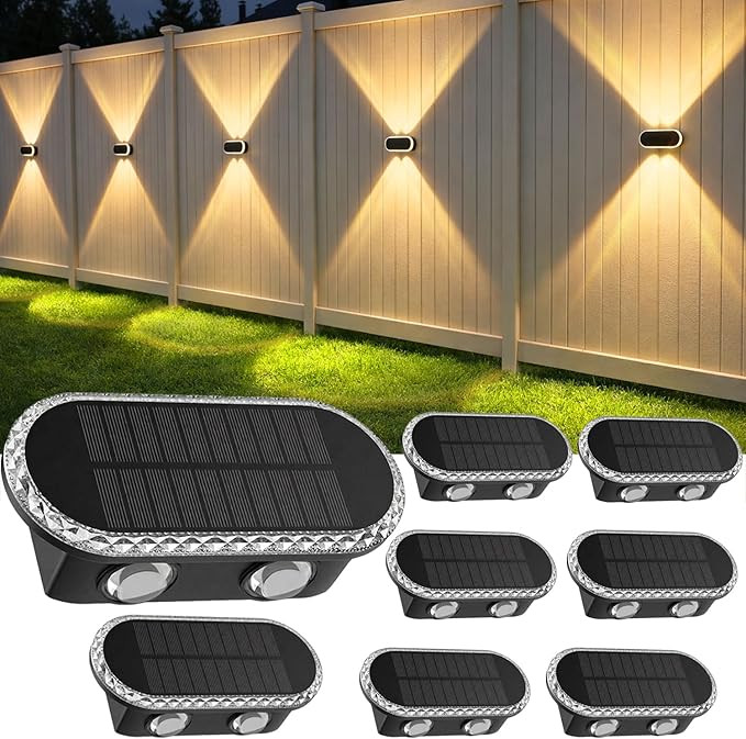 Solar Fence Lights Outdoor: IP65 Waterproof Wall Lighting with Dual Focused LED Up Down - 3000K/4... | Amazon (US)
