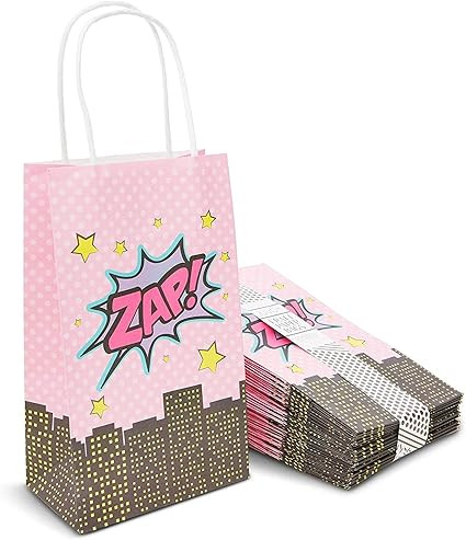 Pink Comic Book Hero Party Favor Bags with Handles for Girls Birthday (24 Pack) | Amazon (US)