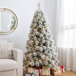 Holiday Time 6.5ft Pre-Lit Flocked Frisco Pine Christmas Tree, Green, 6.5', Clear - Walmart.com | Walmart (US)