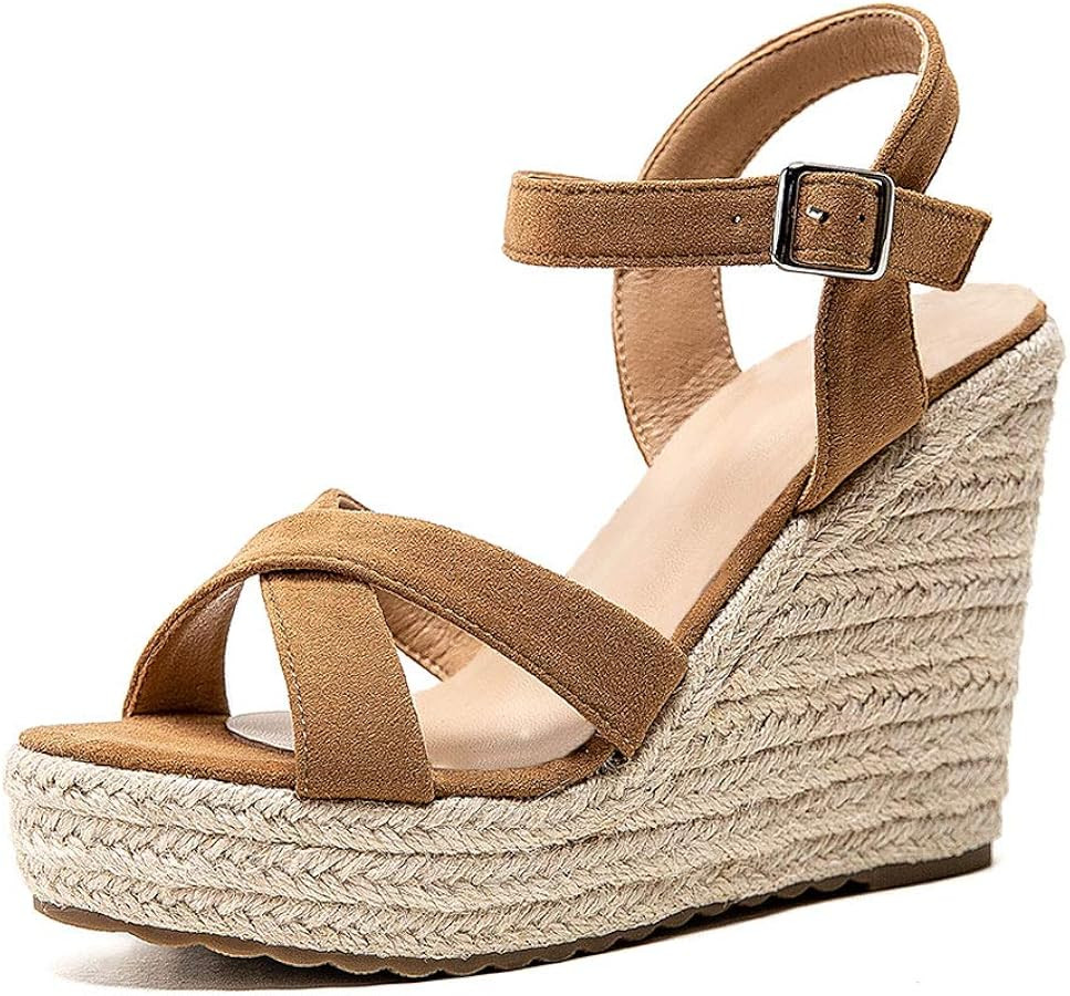 VICKI·VICKI Women's Platform Sandals Wedge Ankle Strap Open Toe Sandals | Amazon (US)
