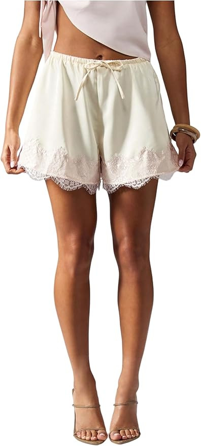 MakeMeChic Women's Satin Lace Shorts Wide Leg Slip Shorts Boxer Lounge Shorts Streetwear | Amazon (US)