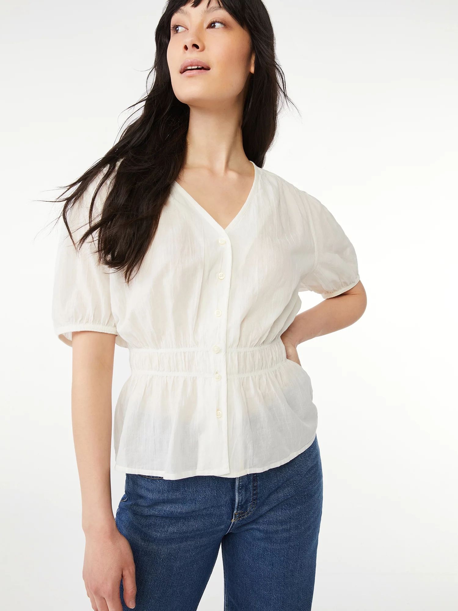 Free Assembly Women’s Cinched Waist V-Neck Top | Walmart (US)
