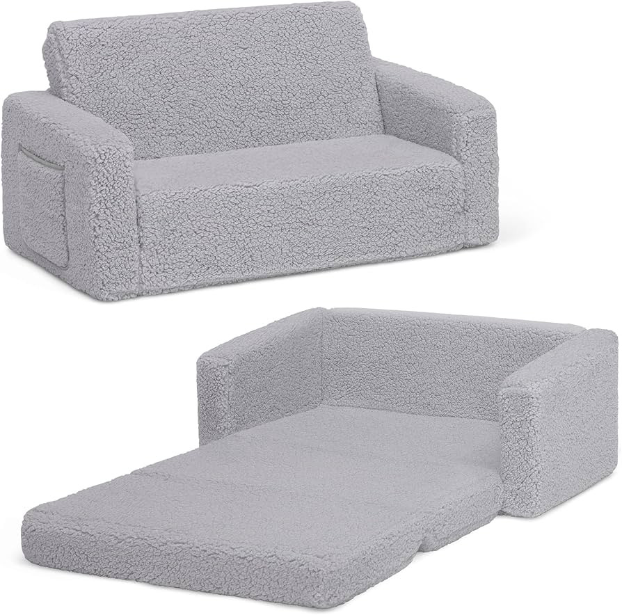 Delta Children Cozee Flip-Out Sherpa 2-in-1 Convertible Sofa to Lounger for Kids, Grey | Amazon (US)