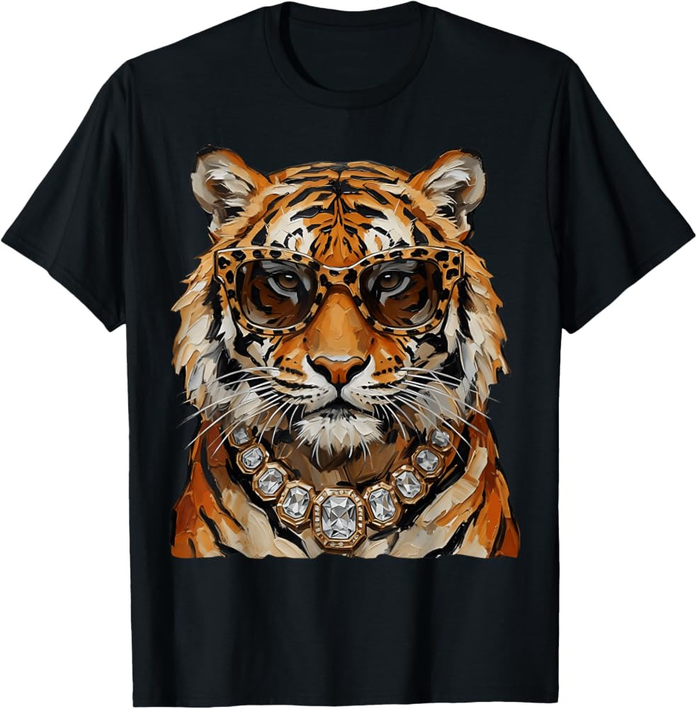 Cool Tiger Roar Leopard Sunglasses Funny T-Shirt | Amazon (US)