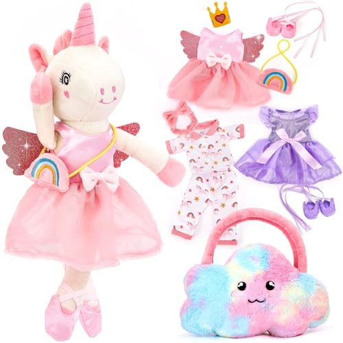 Unicorns Toys for Girls Age 4-6 - Ballerina Doll Stuffed Animal Toys for Girls 3-5, Ballet Dress up Doll, 3 Set Clothes and Accessories with Plush Bag, Kids Toy 3-5 Year Old Girl Birthday Gifts Easter | Amazon (US)