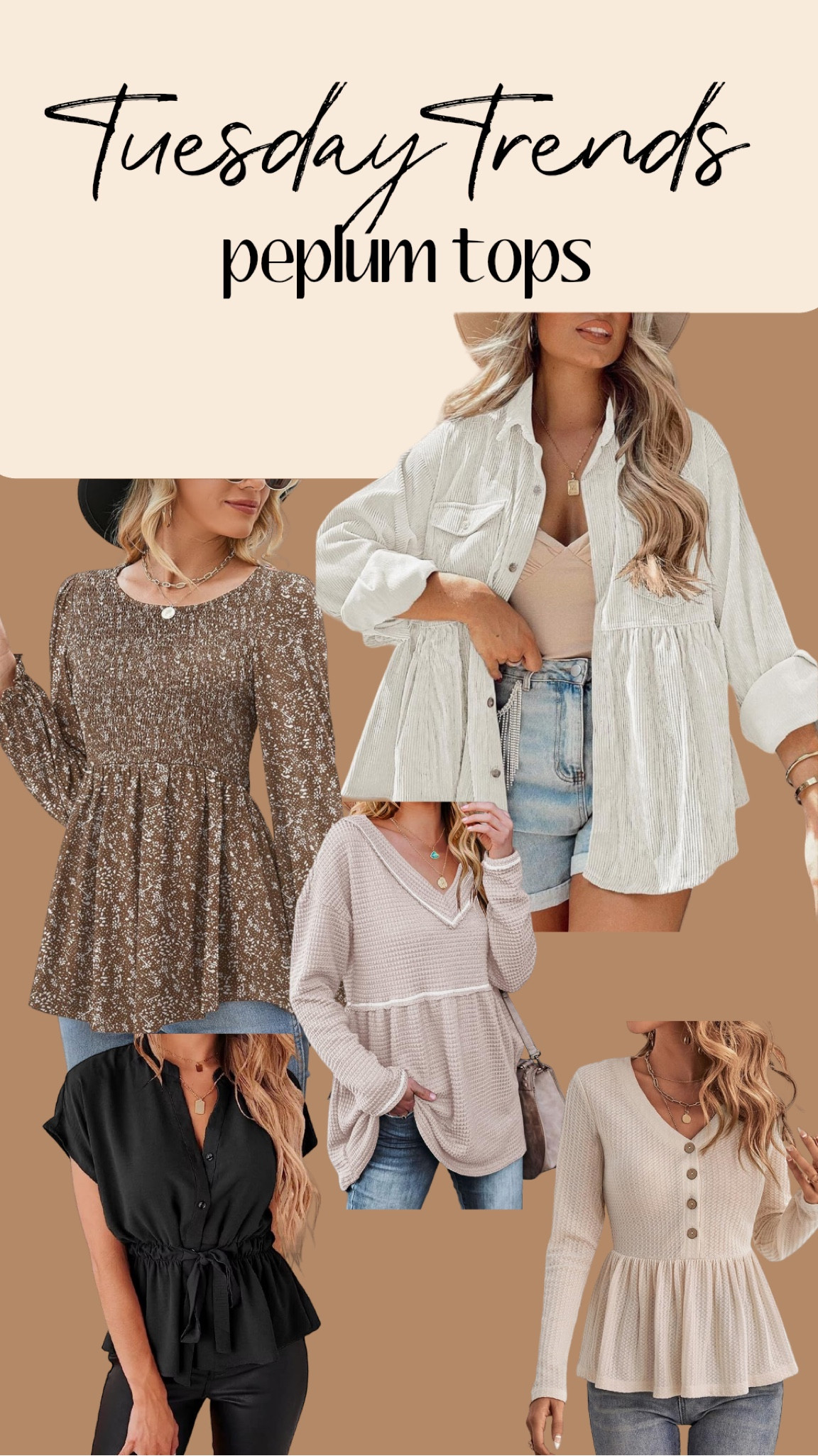 Peplum tops are back! These are flattering on so many different body types- can’t go wrong. 

Casual style, casual outfit, peplum, trendy, trending, business casual 

#LTKstyletip #LTKfindsunder50 #LTKHoliday