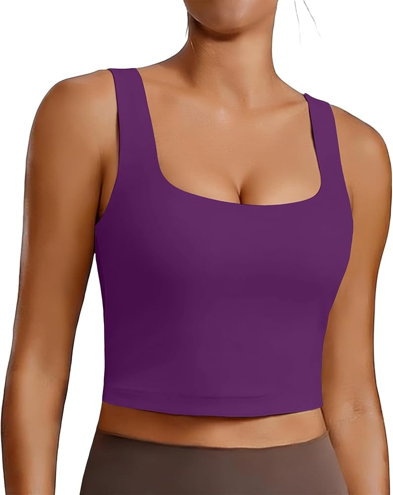 PINSPARK Sports Bra for Women Square Neck Longline Tank Top with Built in Bra | Amazon (US)