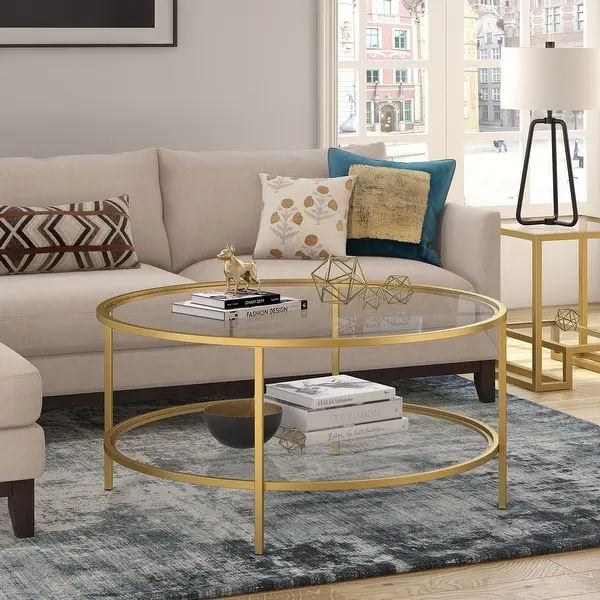 Orwell Modern Round Metal and Glass Coffee Table - Overstock - 28891314 | Bed Bath & Beyond