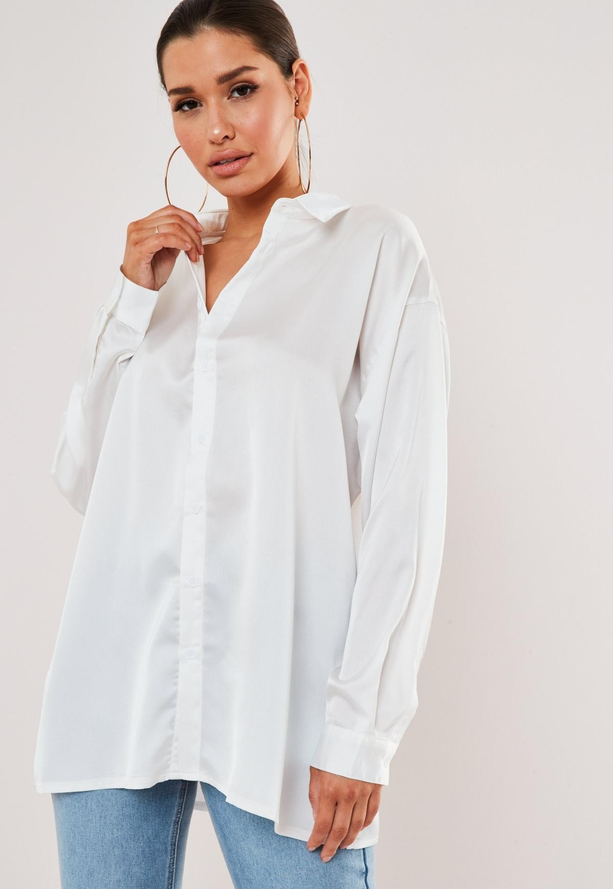 White Extreme Oversized Satin Shirt | Missguided (US & CA)