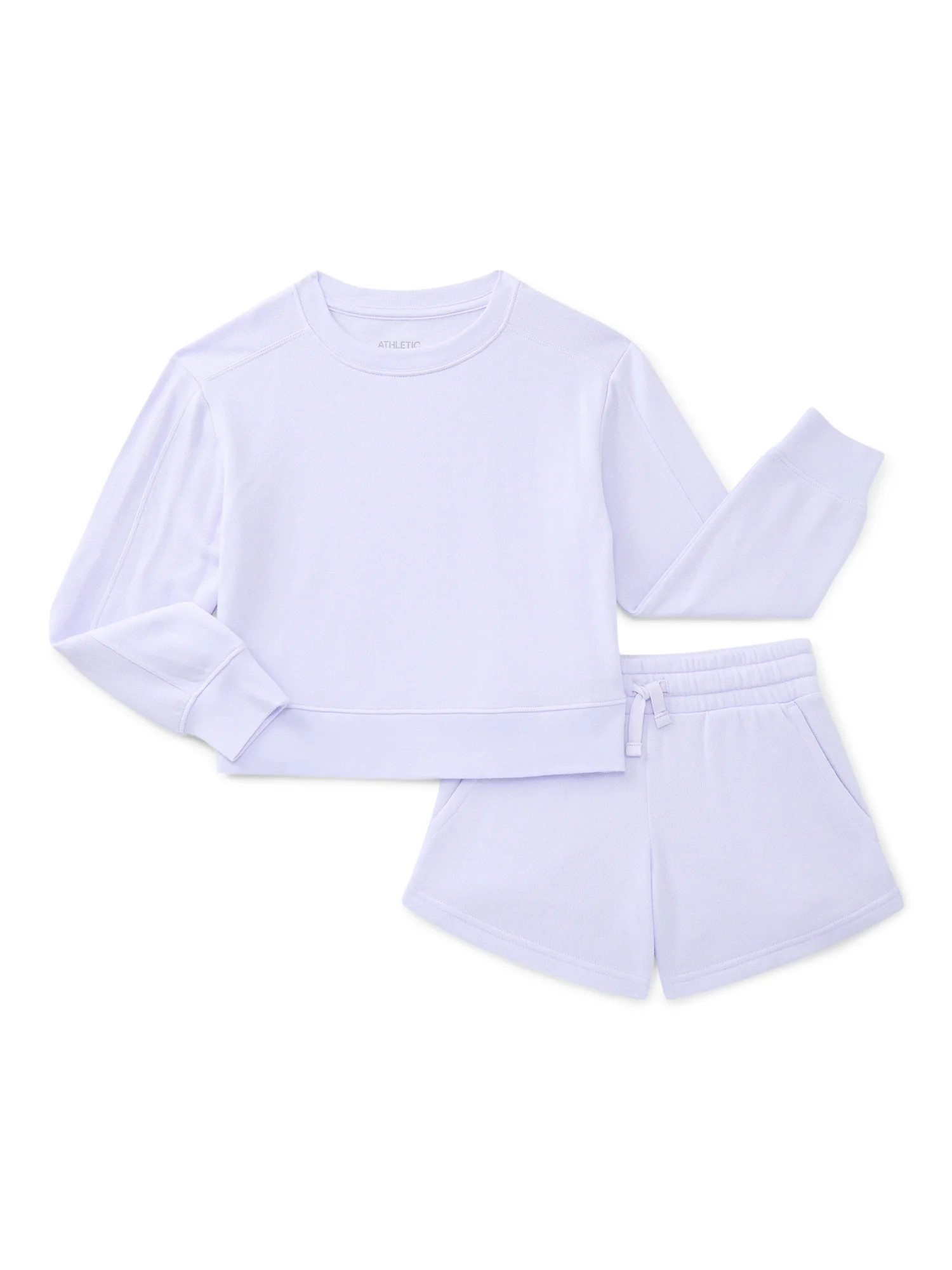 Athletic Works Girls Active Fleece Sweatshirt and Shorts Set, 2-Piece, Sizes 4-18 & Plus | Walmart (US)