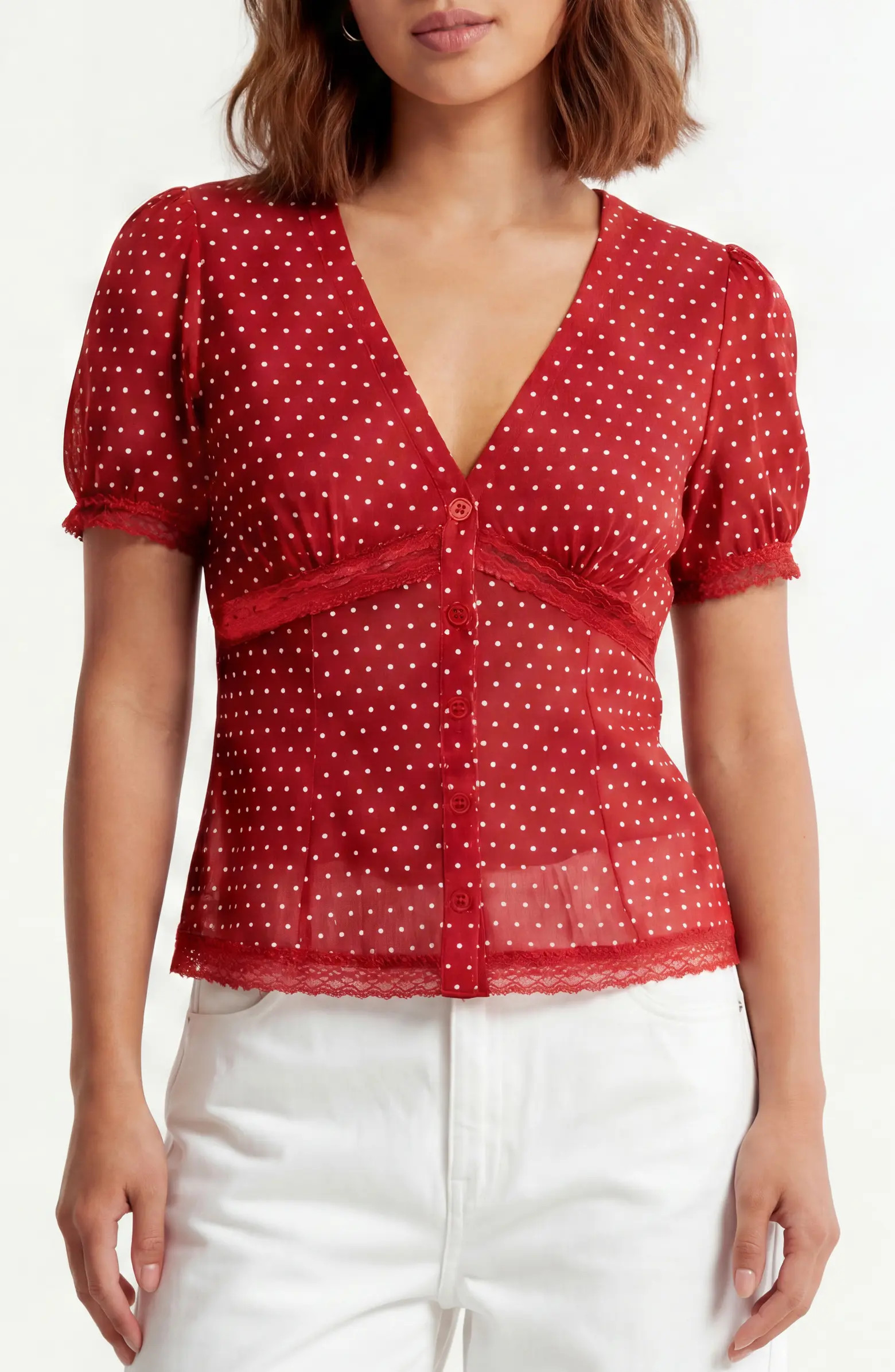 BY DESIGN Sammy Polka Dot Short Sleeve Top | Nordstromrack | Nordstrom Rack