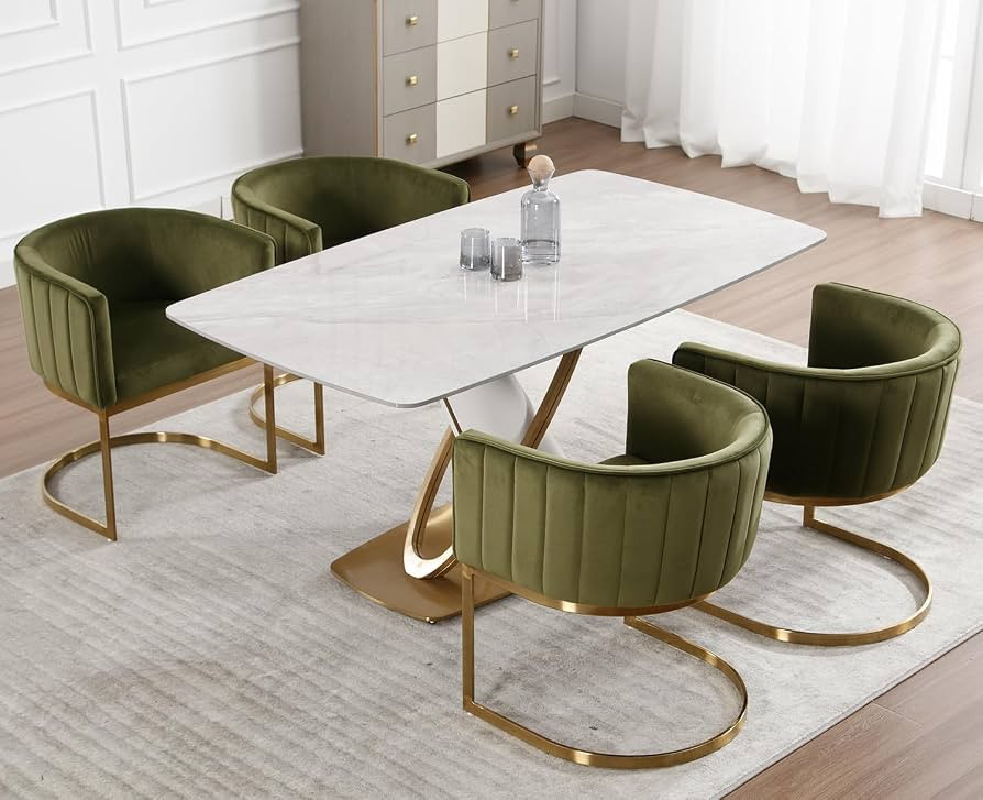 Kmax Velvet Dining Chairs Set of 4 Modern Barrel Arm Chairs with Golden Frame Upholstered Kitchen... | Amazon (US)