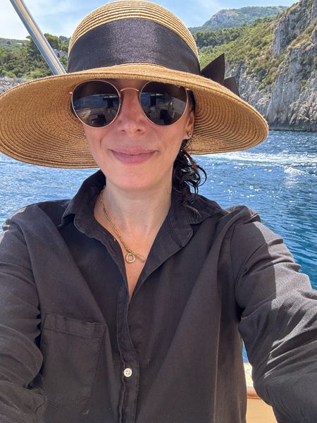 Enjoying Capri for an afternoon on a boat. Wearing the Mary from Frank and Eileen and this packable hat from Tuckernuck. 

#LTKFindsUnder100 #LTKOver40 #LTKTravel