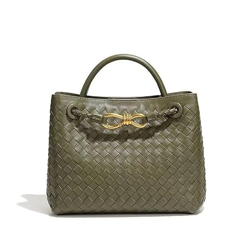 Woven Tote Bag for Women Leather Shoulder Handbag Designer Top Handle Purses(Olive Green) | Amazon (US)
