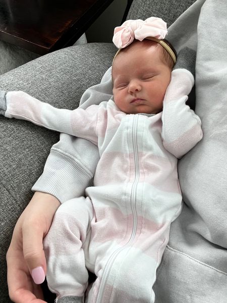 One of my favorite newborn baby girl outfits so far. The bow was from her going home outfit but matches so much of her baby pink wardrobe perfectly. Great outfit to put on your baby registry or grab during maternity for baby when she’s home.

#LTKbaby #LTKfindsunder50 #LTKbump